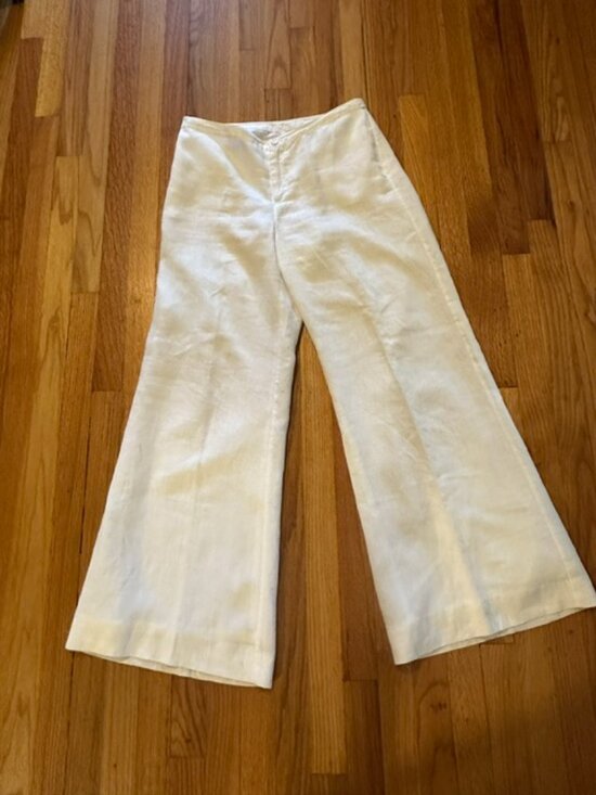 Unbranded Pants - Very Wide Long White Linen Fully Lined Pants Size 8